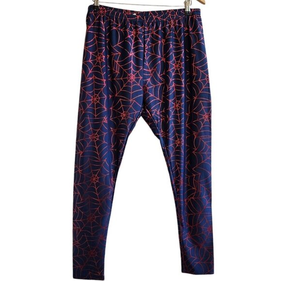 Marvel Spider Girl Spiderman Web Metallic Blue/Red Stretchy Leggings Adult L/XL - Picture 1 of 12